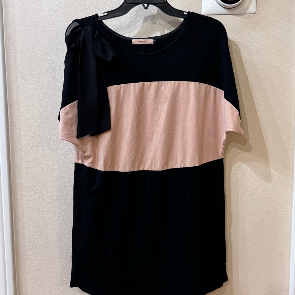 French epanouir Pink & Black Colorblock Open Shoulder Bow Tie Dress in size S